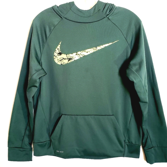 Nike Other - Nwot Nike Dri-fit Dark Green Hoodie w/Highlighter Yellow Swoosh